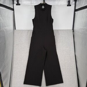 Eva Franco Black Sleeveless Mock Neck Wide Leg Jumpsuit Womens M Textured Goth